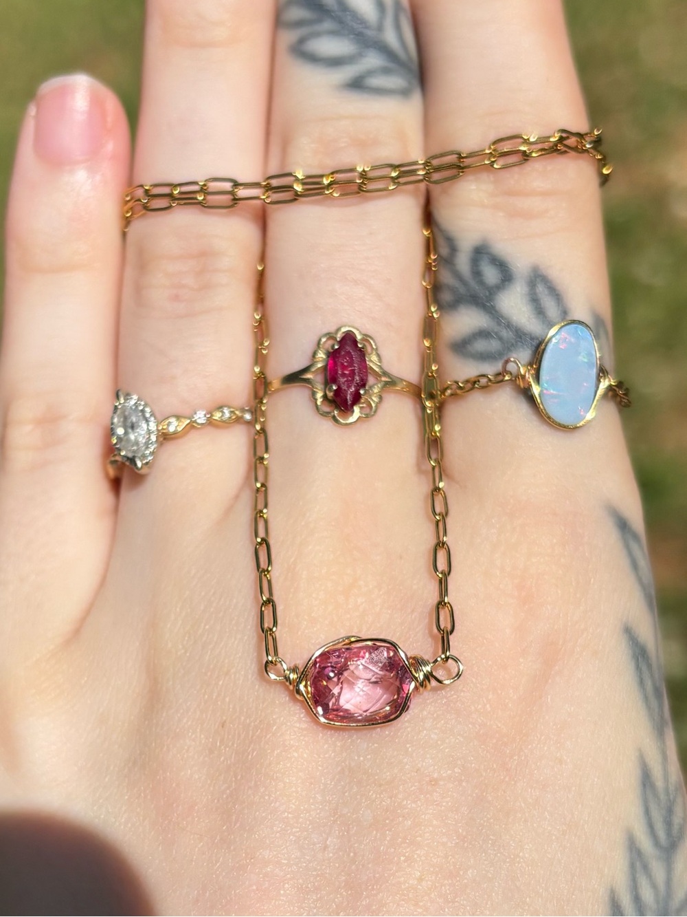 Pink topaz built in necklace